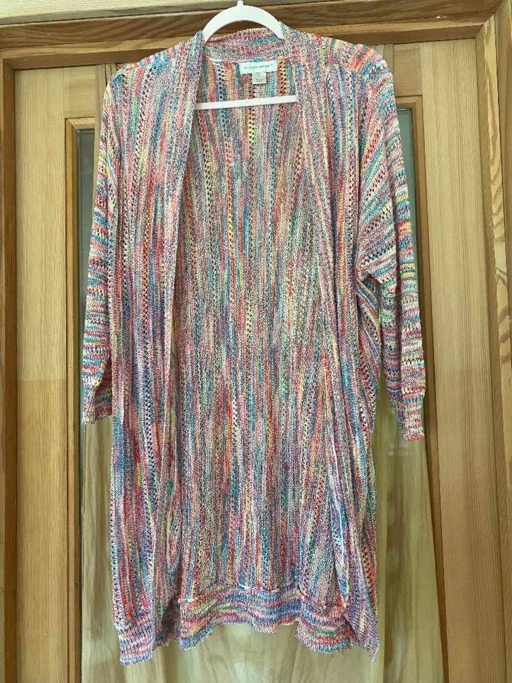Christopher & Banks Rainbow Pointelle Knit Open Duster Cardigan Coastal X-Large